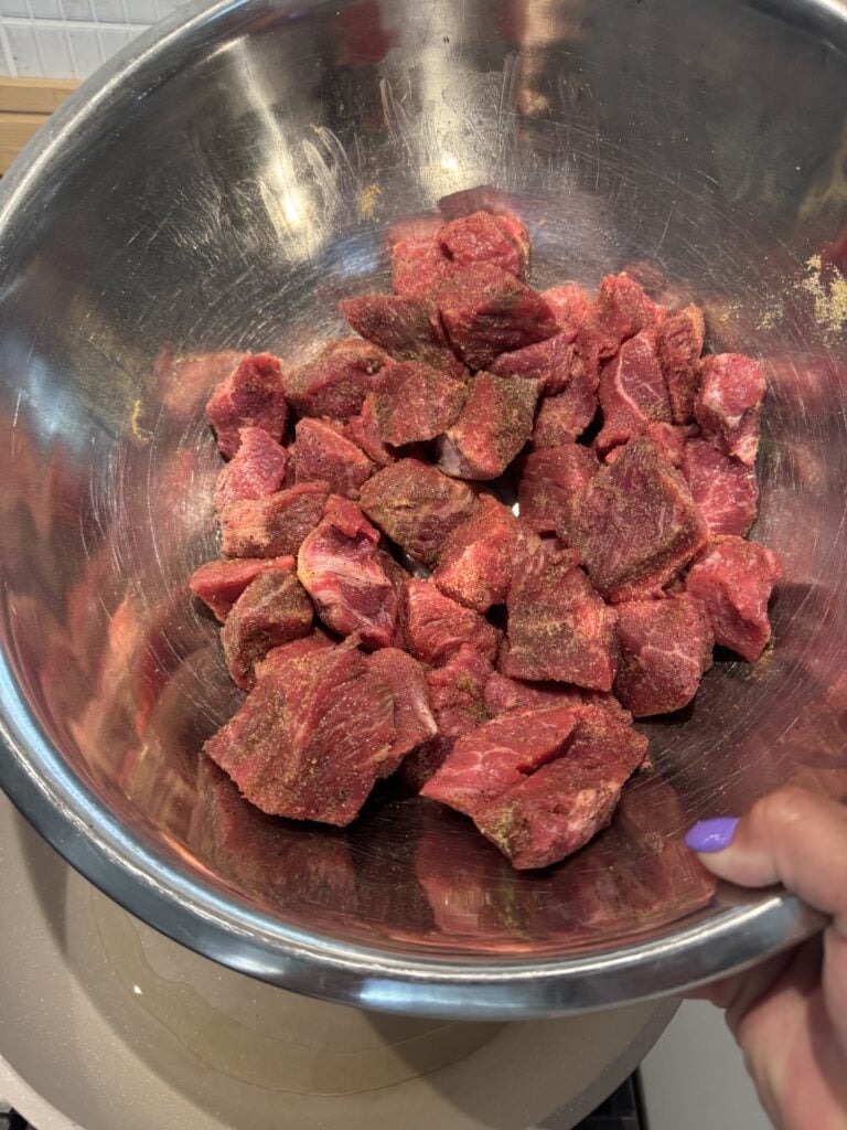 Seasoned raw beef cubes