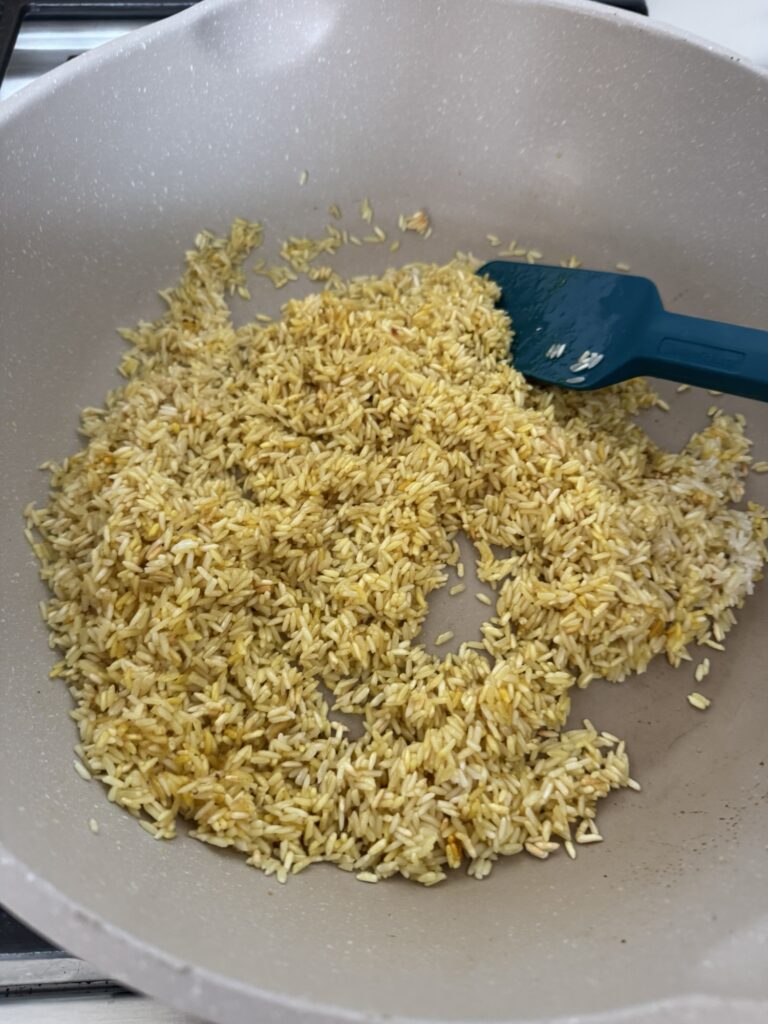Rice toasting in the pan