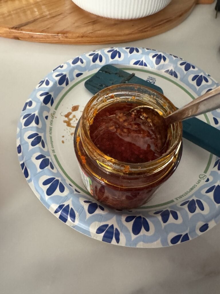 A jar of chili onion crunch