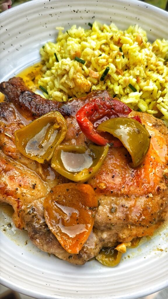 Pork chops with cherry pepper sauce