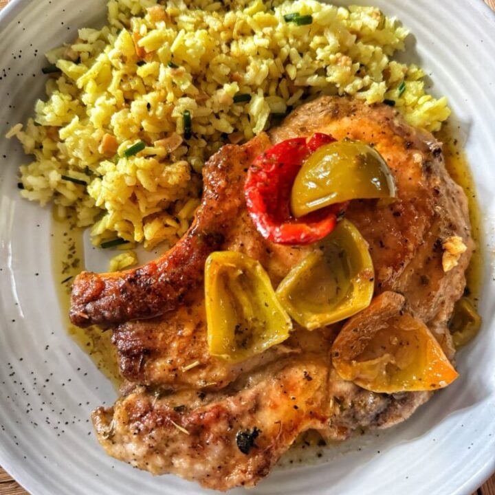 Pork chops with cherry pepper sauce