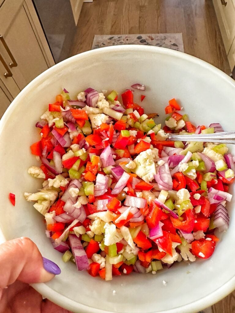 The diced up salad before the meat and dressing are added