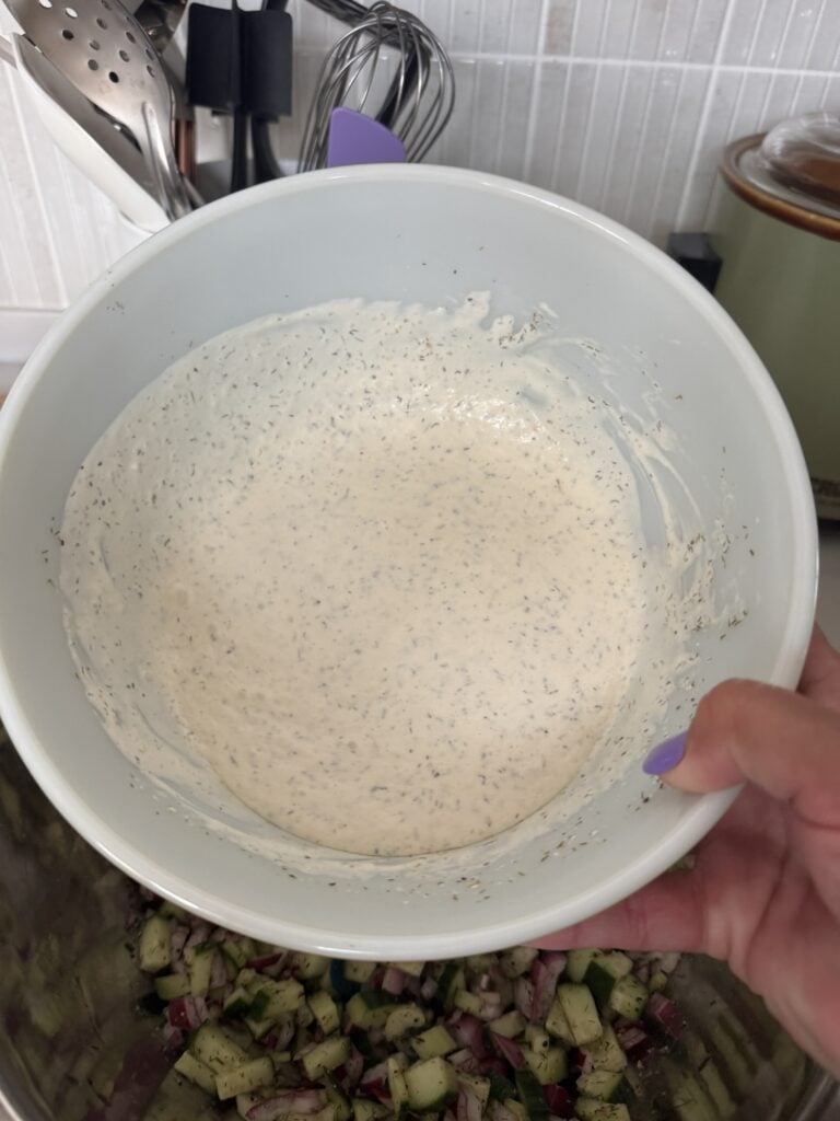 The dressing for the pasta salad