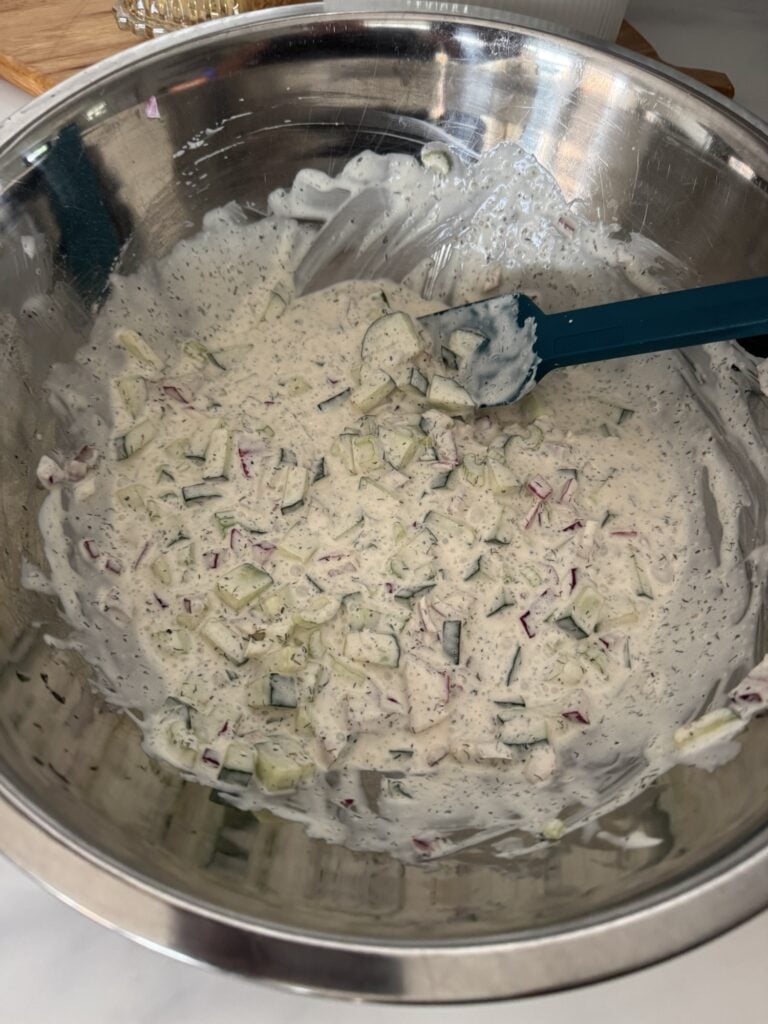 The veggies in the dressing