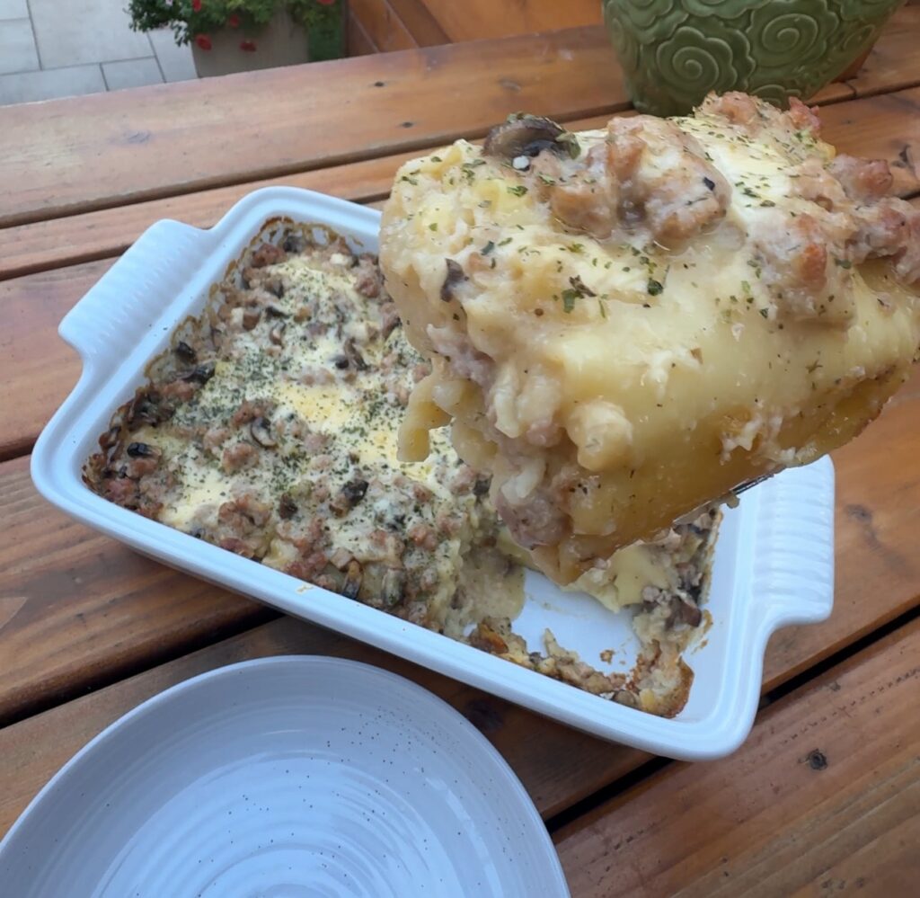 A slice of the Pierogi Lasagna