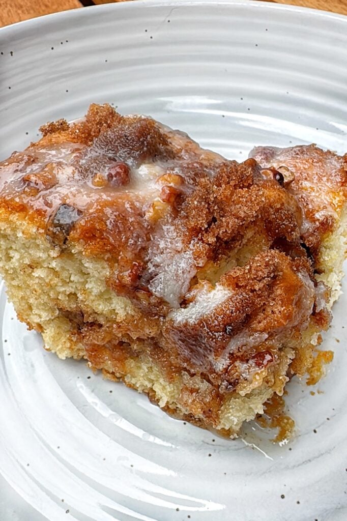 A slice of Cinnamon Pecan Coffee Cake