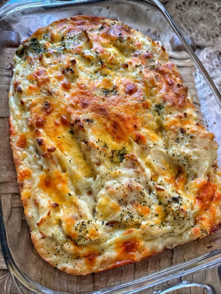 Cheesy Onion Mashed Potato Casserole