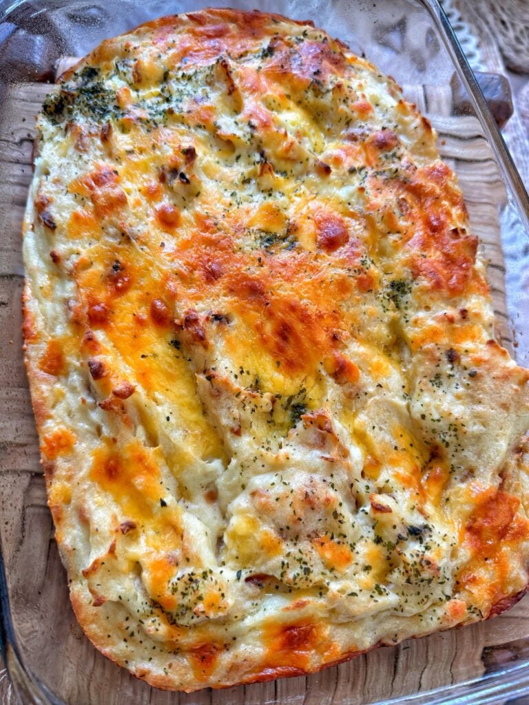 Cheesy Onion Mashed Potato Casserole