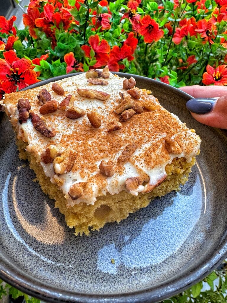 Pumpkin Pecan Cake with Cinnamon Cream Cheese Icing