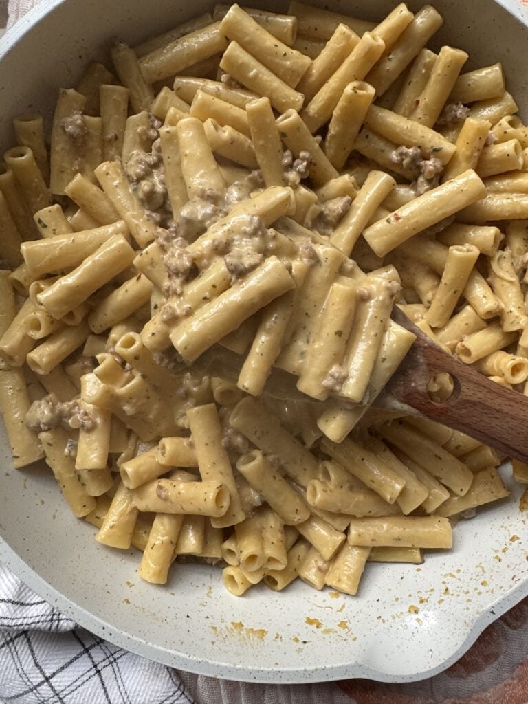 A close up of the finished pasta