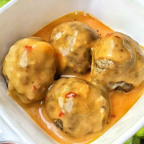 Cheese Stuffed Meatballs with Spicy Cheese Sauce
