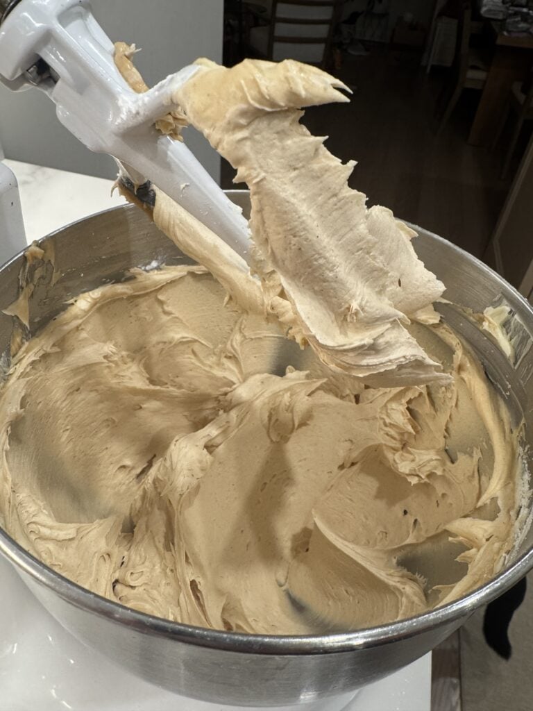 Cake batter in a stand mixer