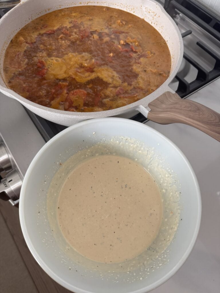 Two soup components before being mixed