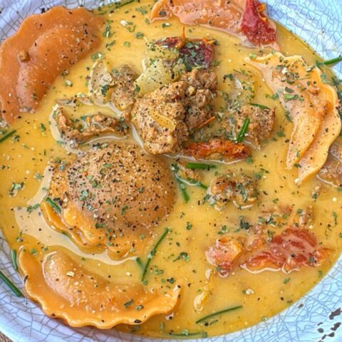 Creamy Sausage and Butternut Squash Ravioli Soup Recipe