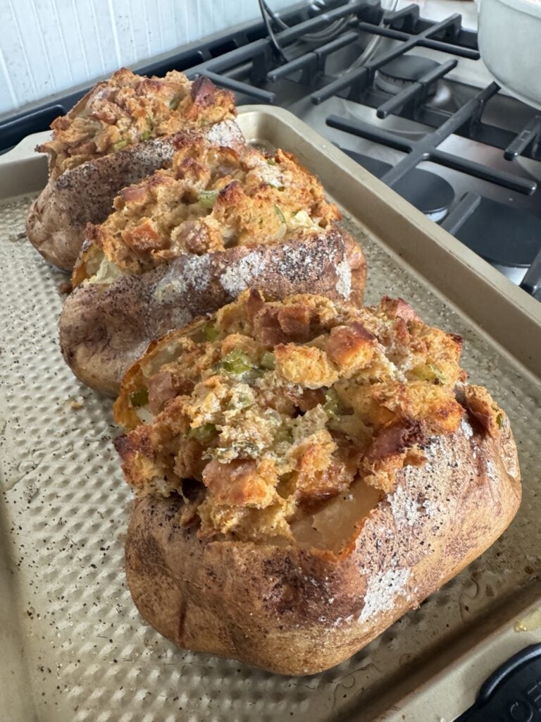 The potatoes with stuffing baked on top