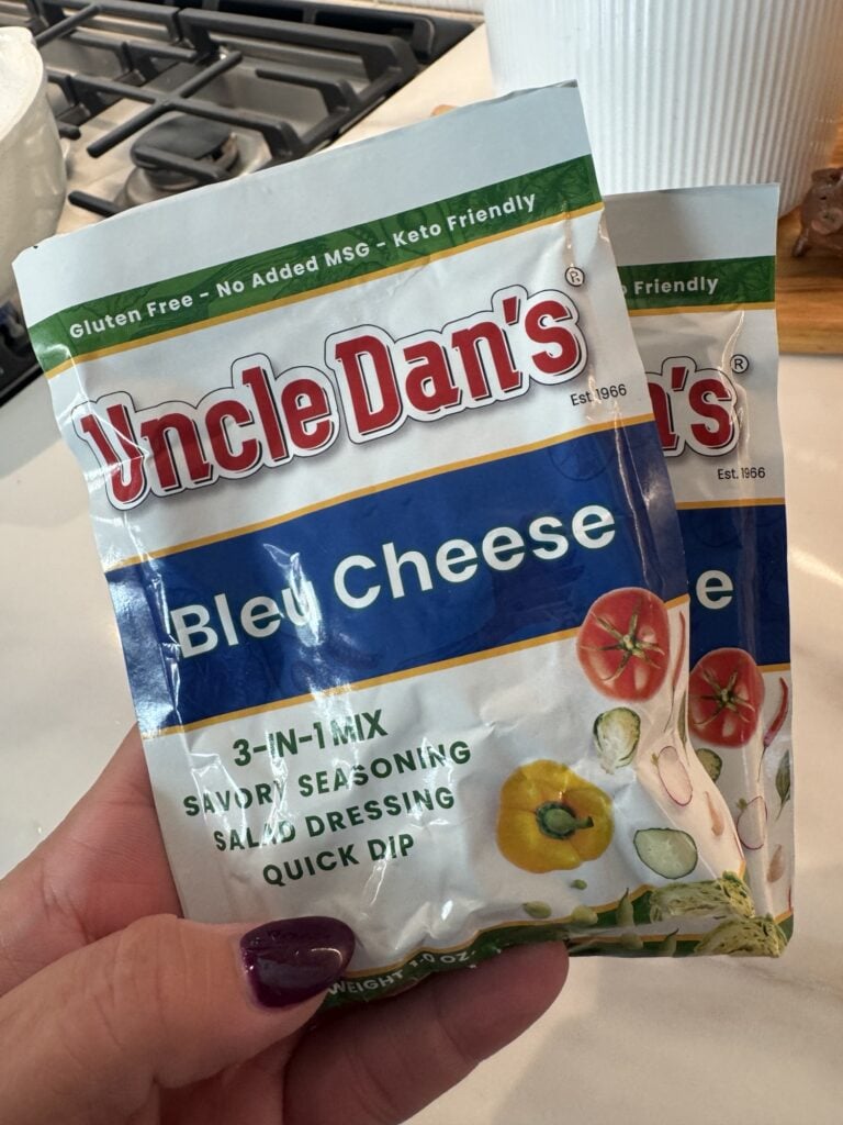 Two packets of Uncle Dan's Bleu Cheese dressing mix
