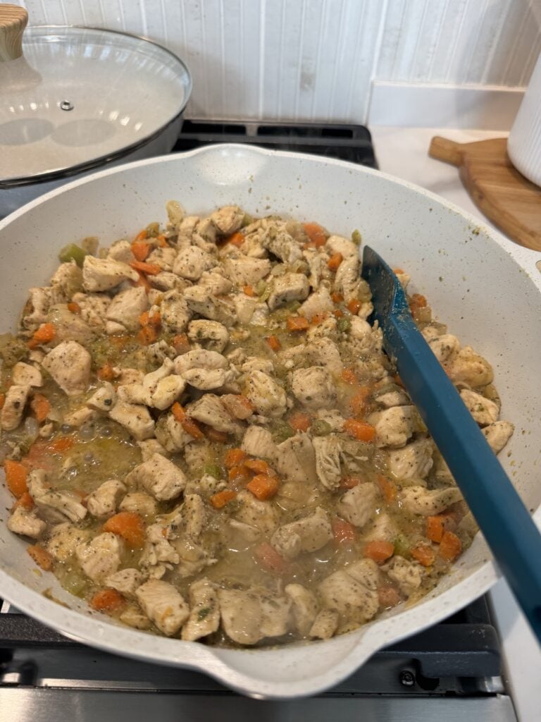 Chicken and veggies in the pan