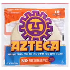 A package of Azteca thin flour tacos