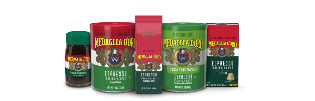 Various varieties of Medaglia D'oro coffee