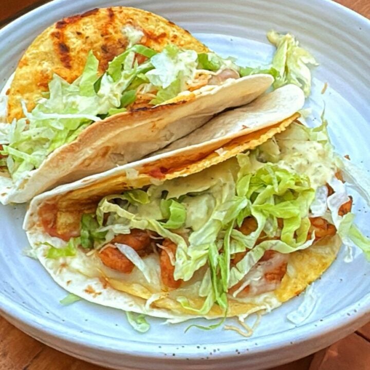 Double decker cheesy chicken tacos