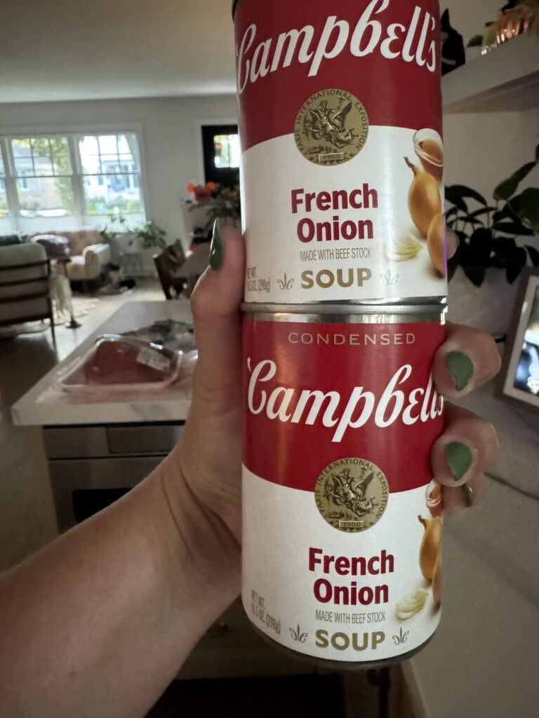 Two cans of French Onion Soup