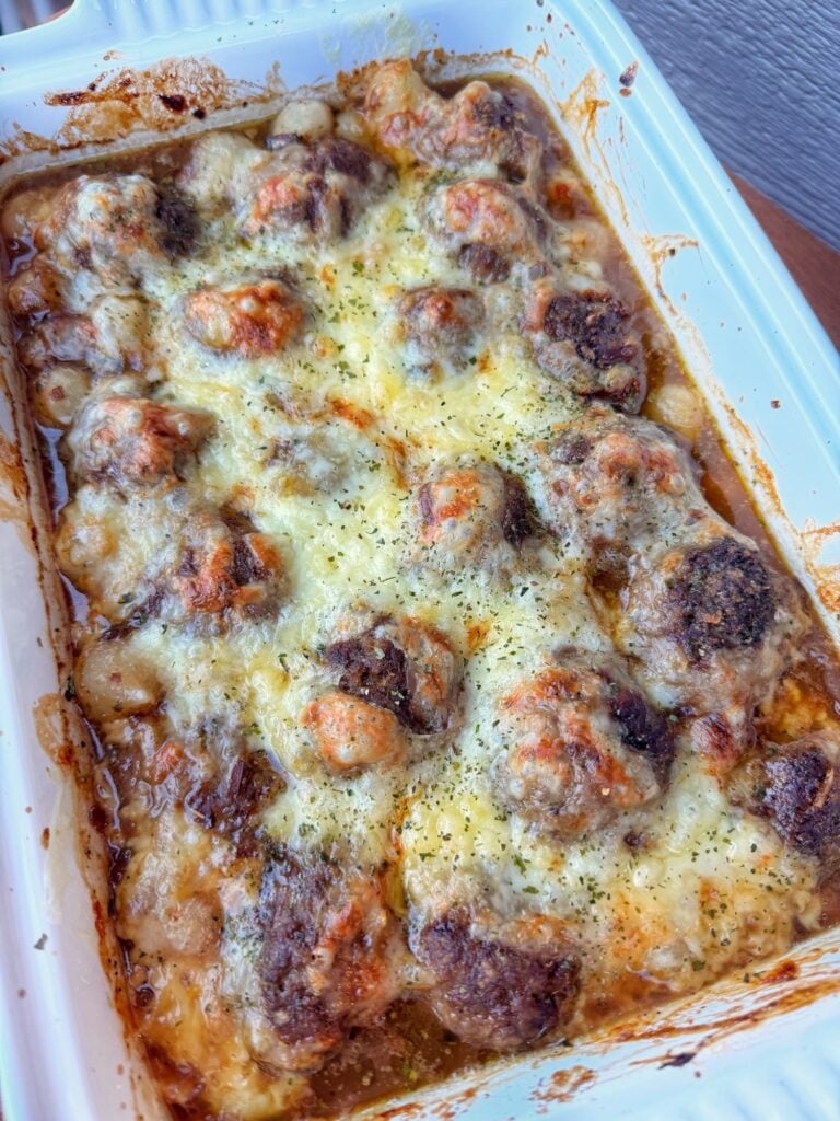 The finished French Onion Soup Meatballs