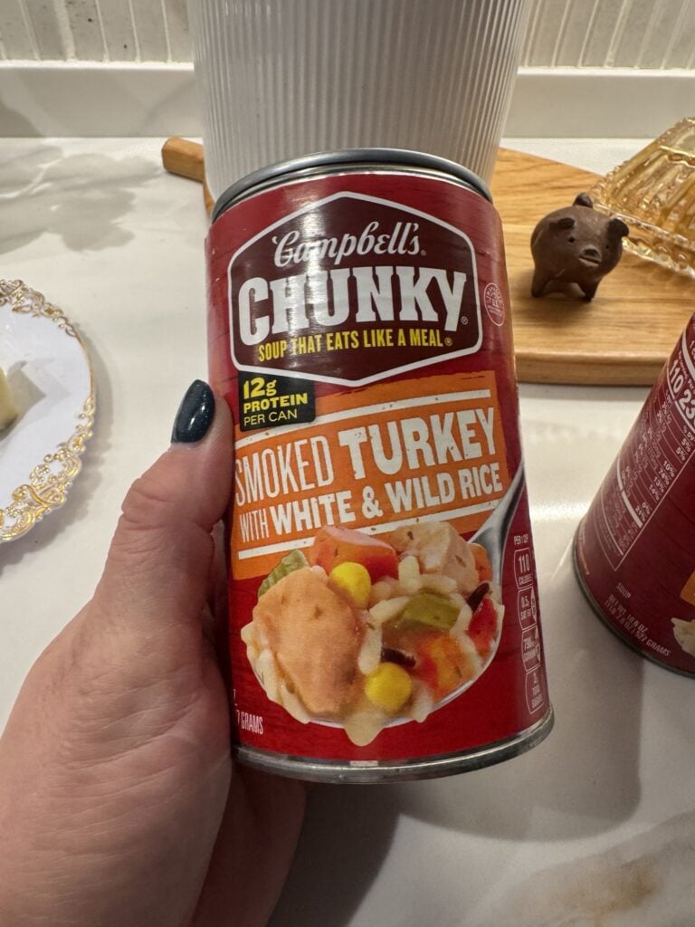 A can of Campbells's Chunky Smoked Turkey with White and Wild Rice
