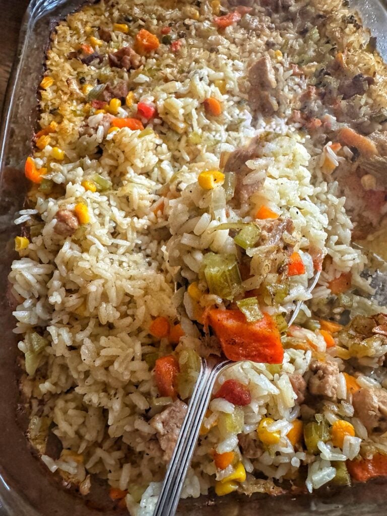 A fork of the fluffed up rice