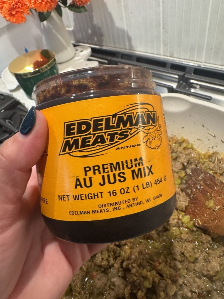 A jar of Edelman Meats au jus mix