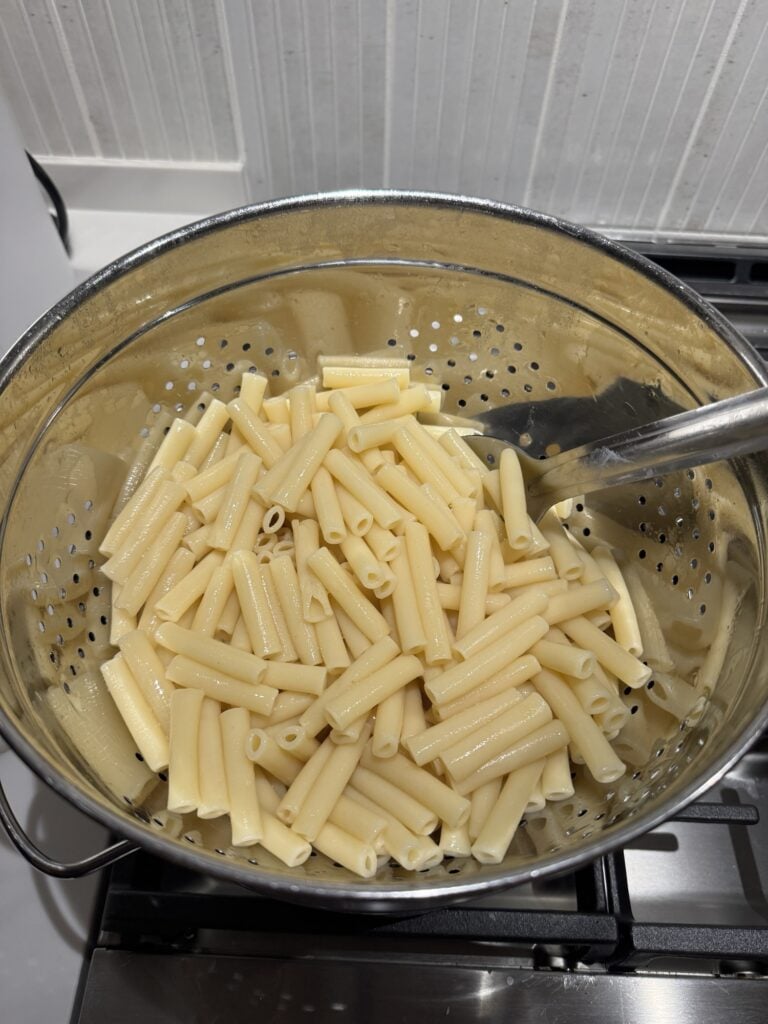 Ziti in a strainer