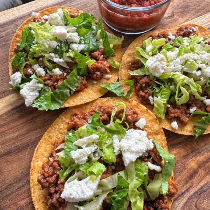 Festive ground beef tostadas with salsa