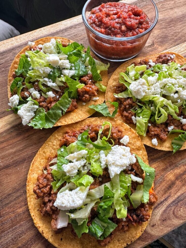 Festive ground beef tostadas with salsa