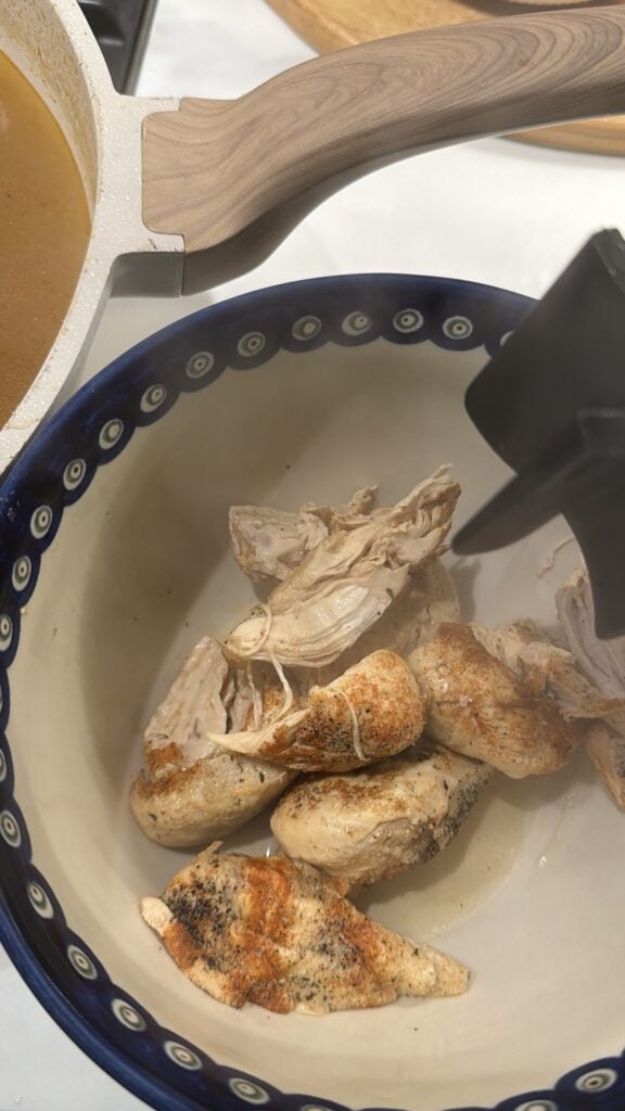 Shredded chicken in a bowl