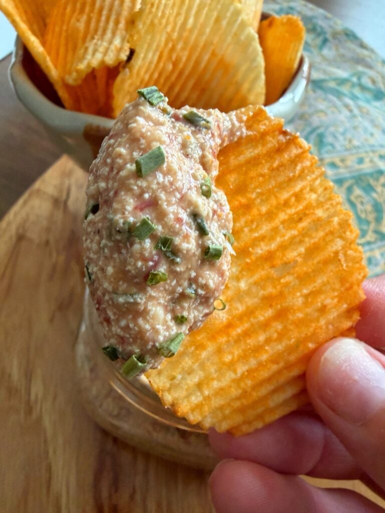 A close up of the chip with the dip on it