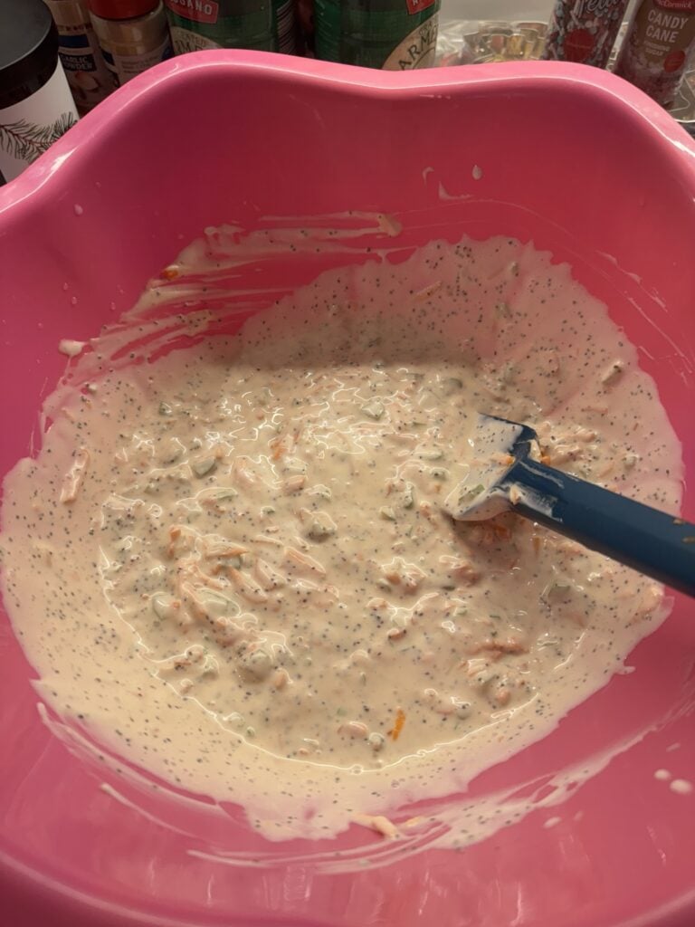 The dressing with the veggies mixed in