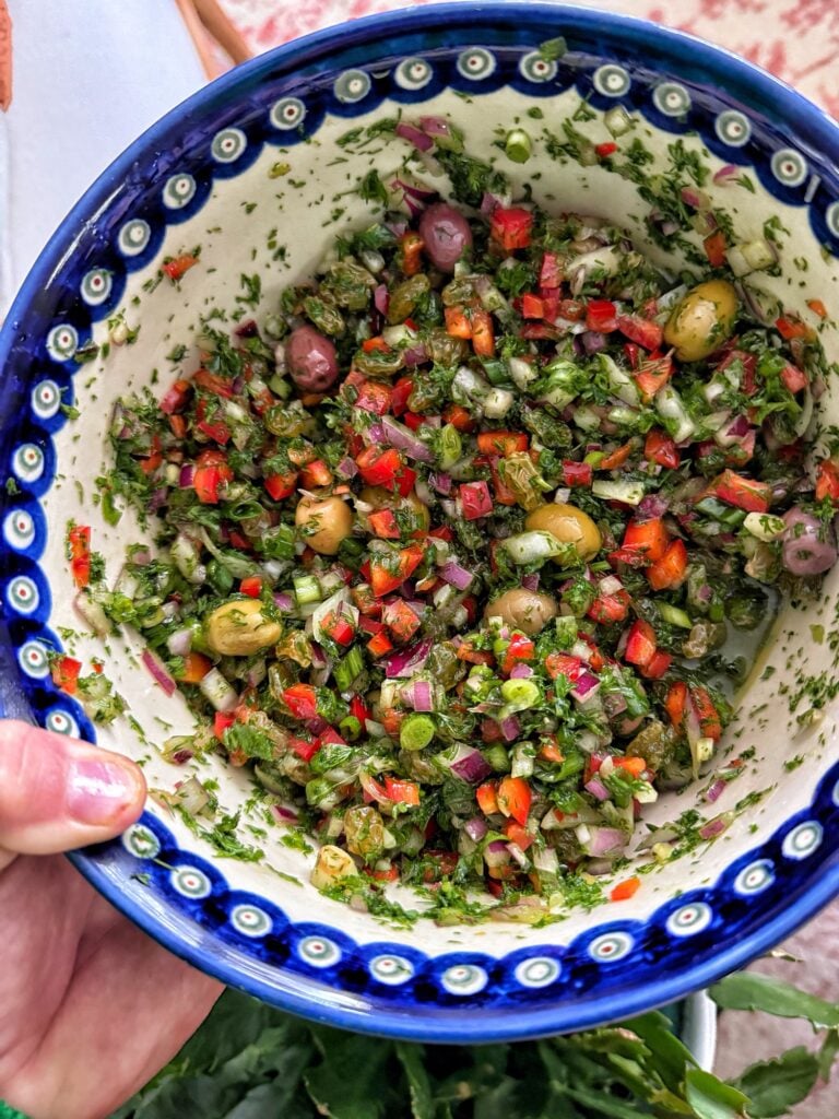 The veggie mix, macerating in a bowl