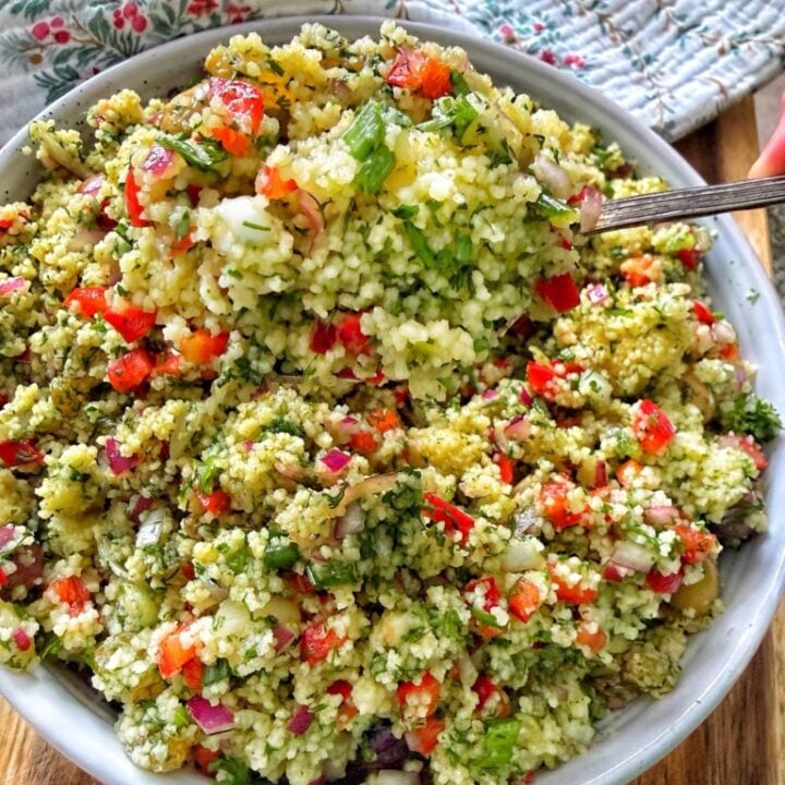 Mediterranean Couscous Salad with Hot Honey Lemon Vinaigrette