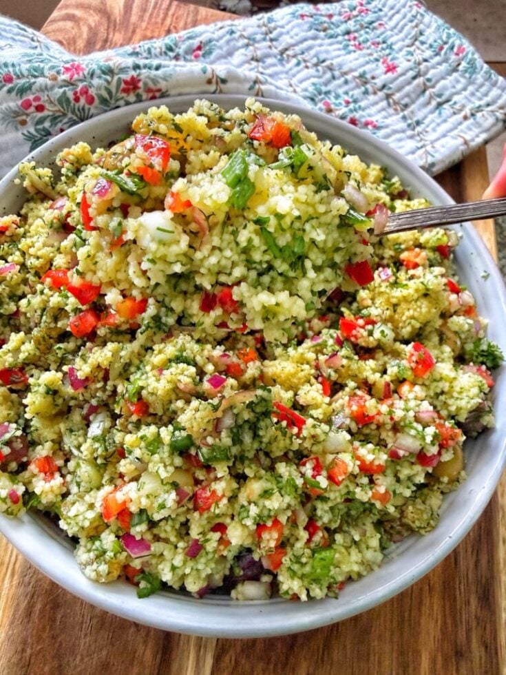 Mediterranean Couscous Salad with Hot Honey Lemon Vinaigrette