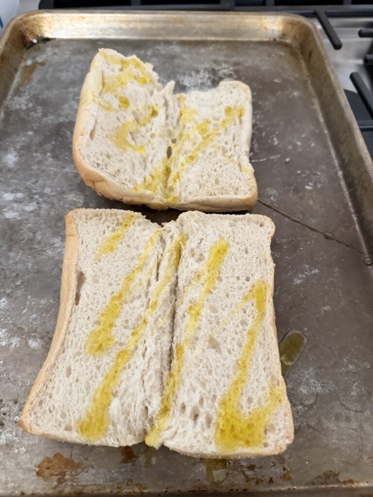 Split rolls with streaks of olive oil