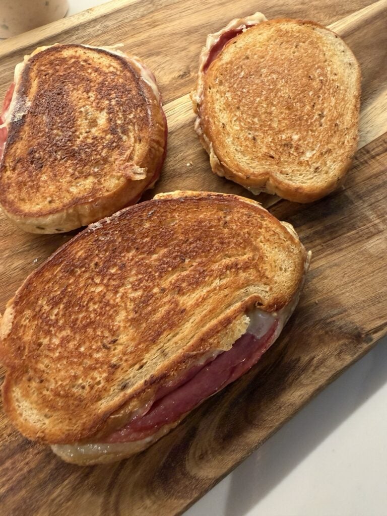 The Reuben sandwiches before being cut