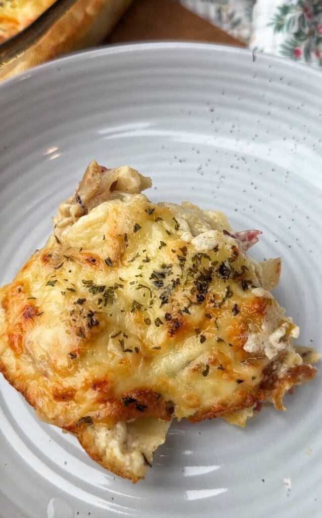 A piece of the bake on a plate