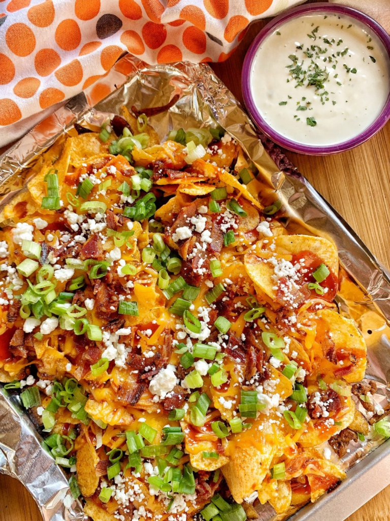 The BBQ nachos seen from above