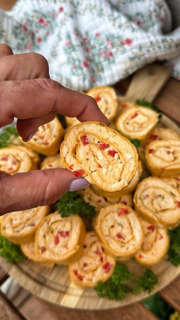 An individual roll up being held