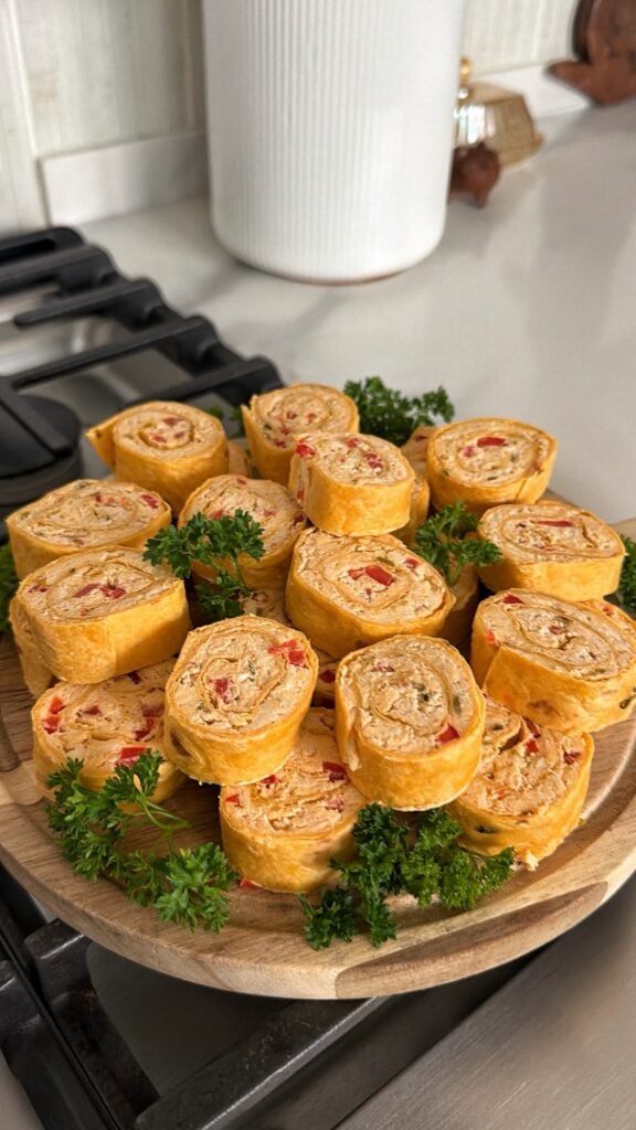 A plate of the sliced roll ups