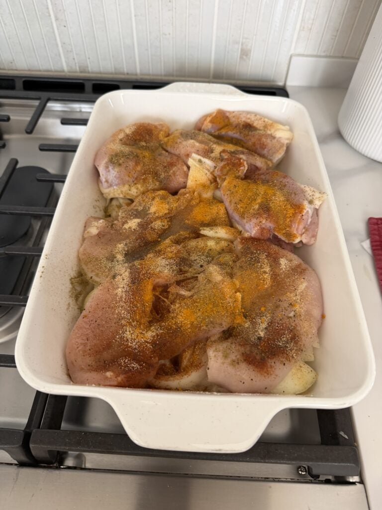 The seasoned chicken before going in the oven