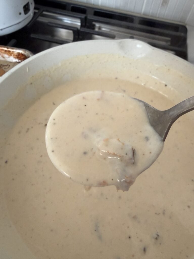 A spoon of cheese sauce