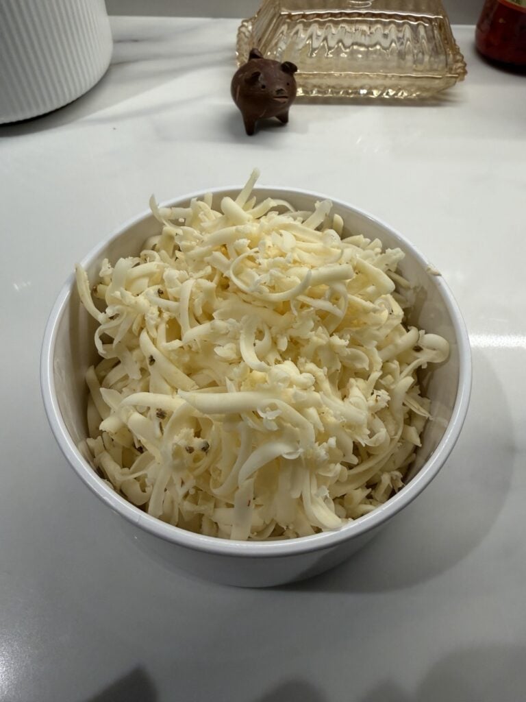 Shredded cheese in a bowl