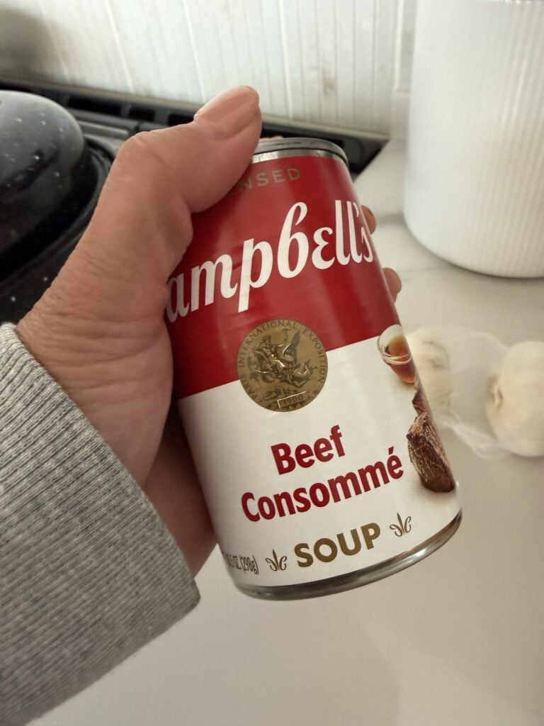 A can of beef consommé