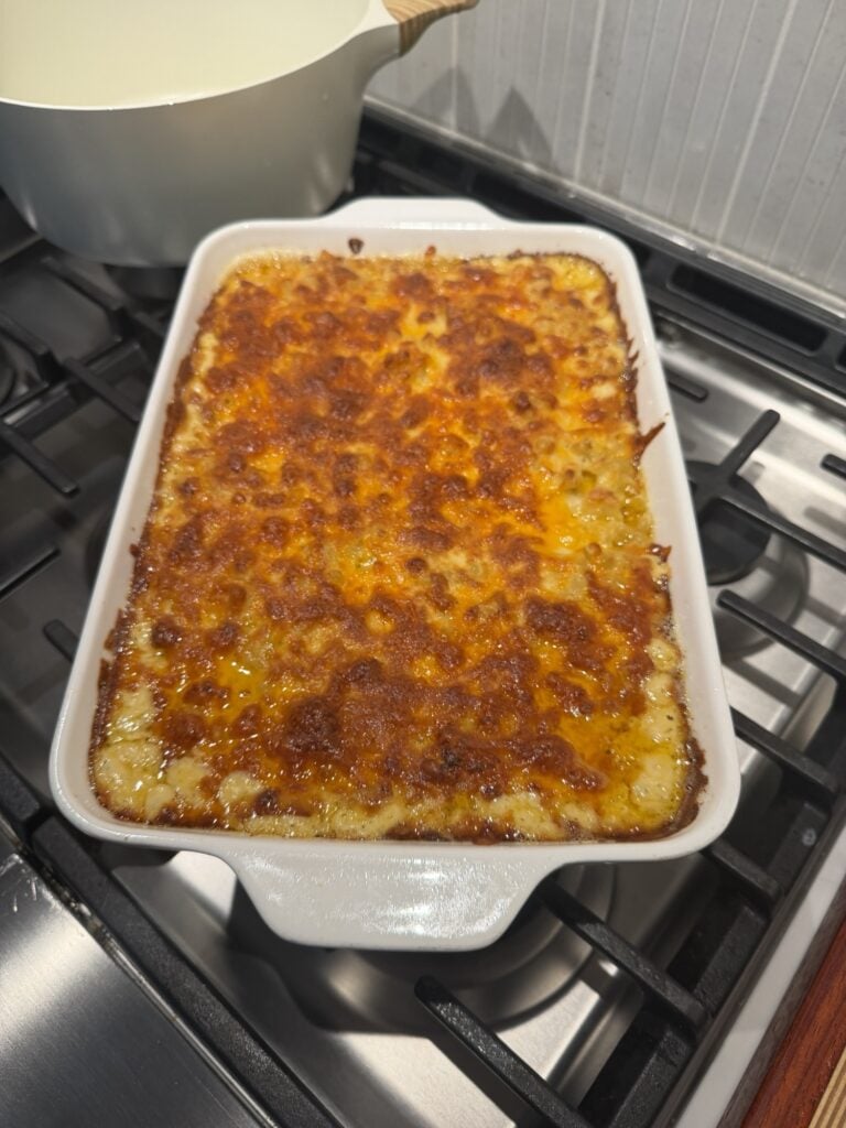 The finished mac and cheese after baking