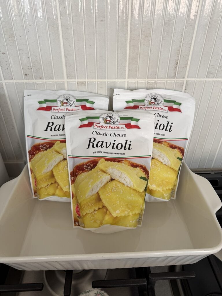 Packages of cheese ravioli 